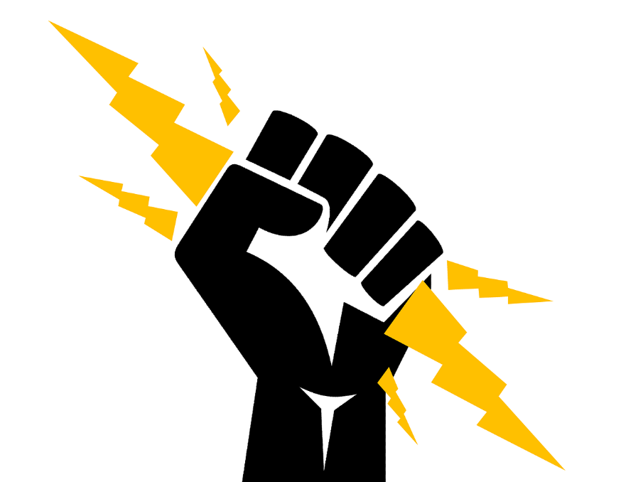 A hand holding a lightning bolt to depict an electrician service