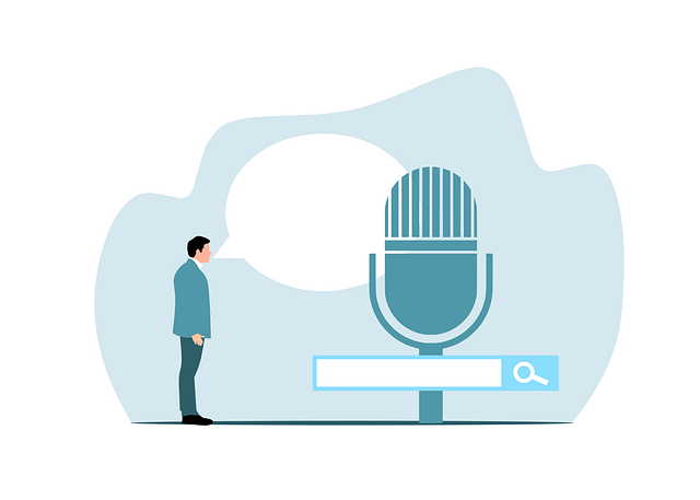  illustration of a man using his voice to search 